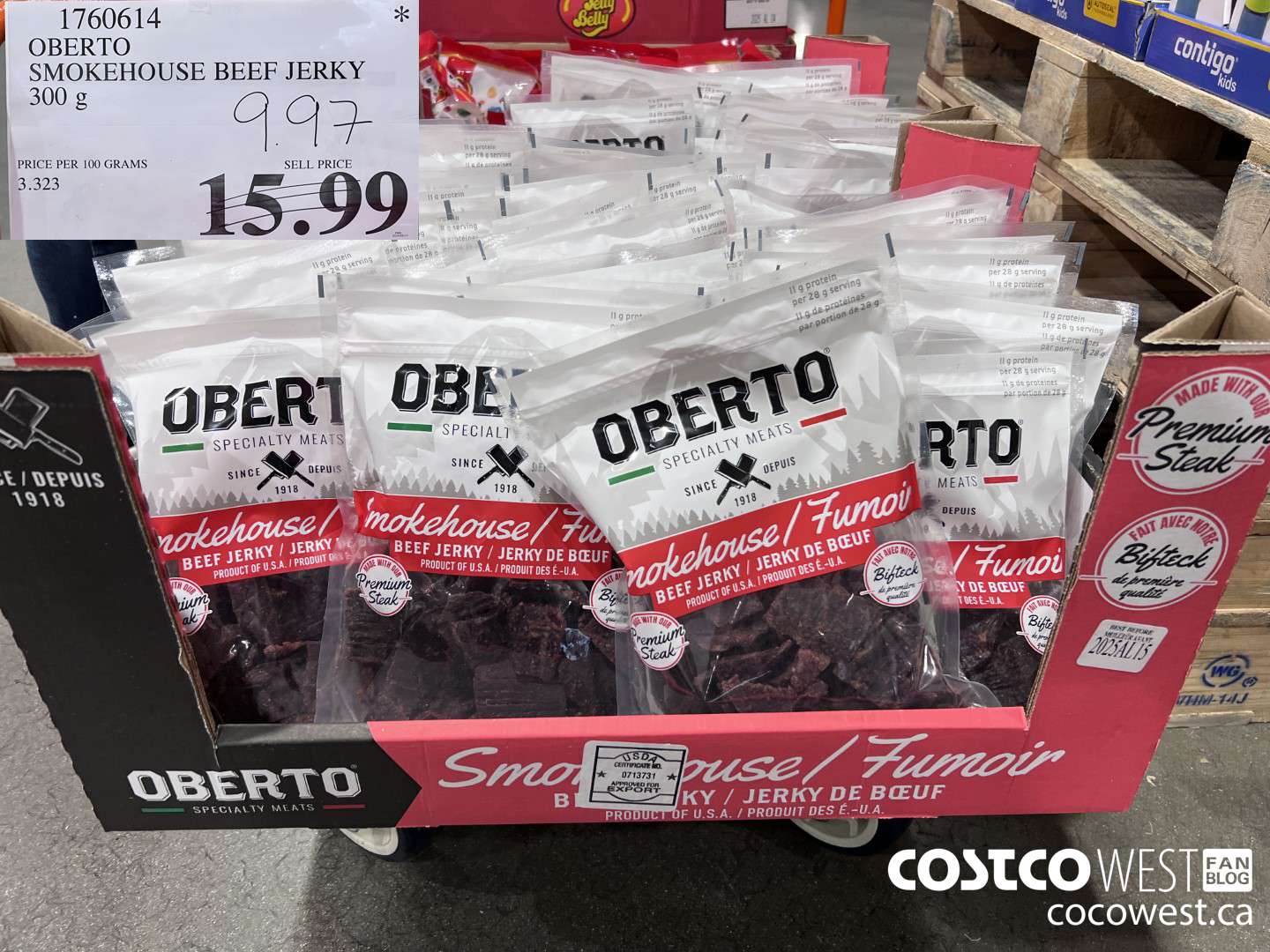 1760614 OBERTO SMOKEHOUSE BEEF JERKY 300G $9.97