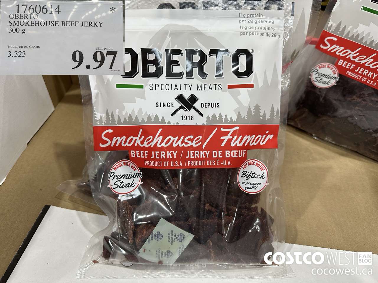 1760614 OBERTO SMOKEHOUSE BEEF JERKY 300G $9.97