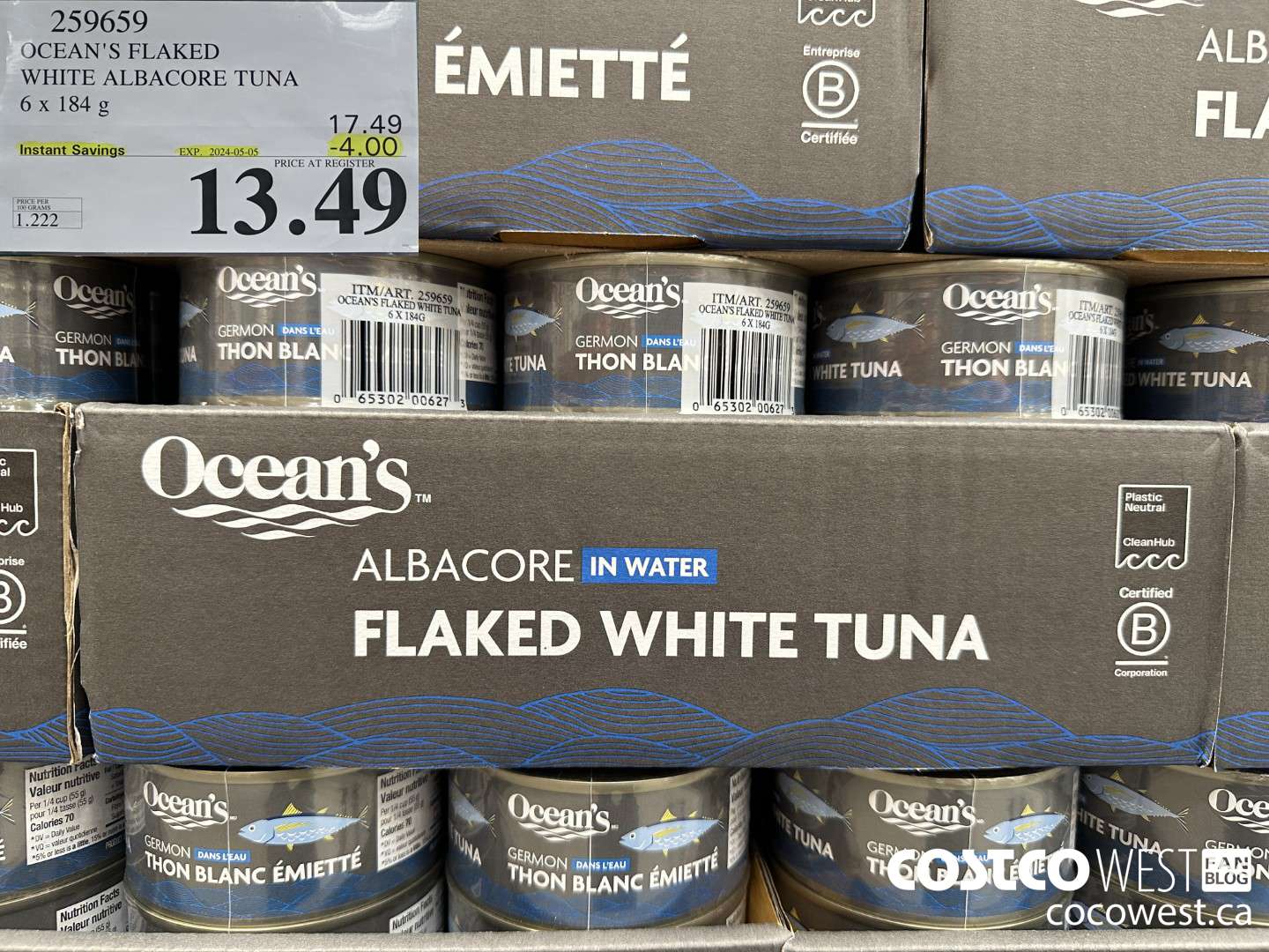 259659 OCEAN'S FLAKED WHITE ALBACORE TUNA 6 x 184g ($4.00 INSTANT SAVINGS EXPIRES ON 2024-05-05) $13.49