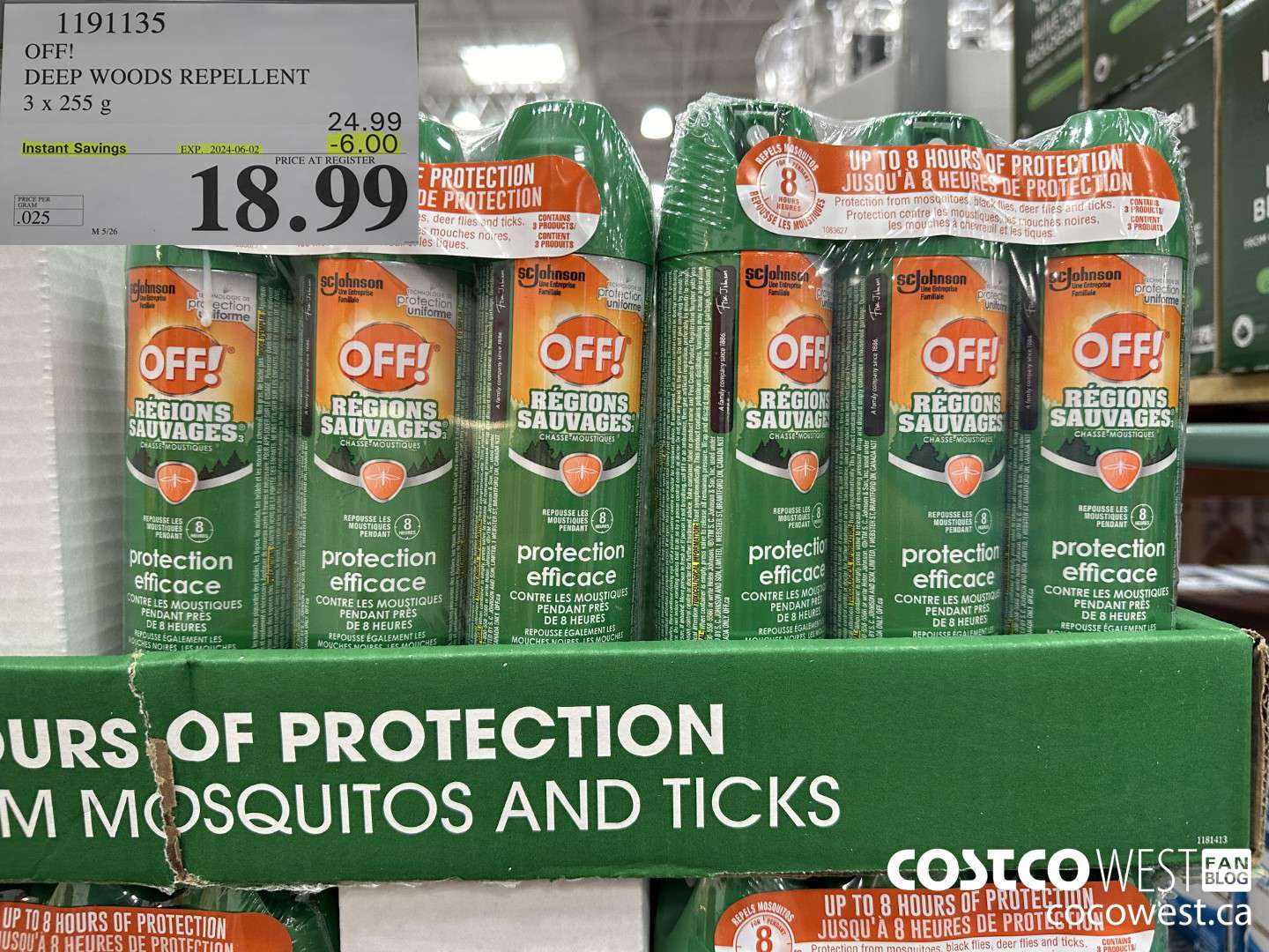 1191135 OFF! DEEP WOODS INSECT REPELLENT 3 x 255 g ($6.00 INSTANT SAVINGS EXPIRES ON 2024-06-02) $18.99