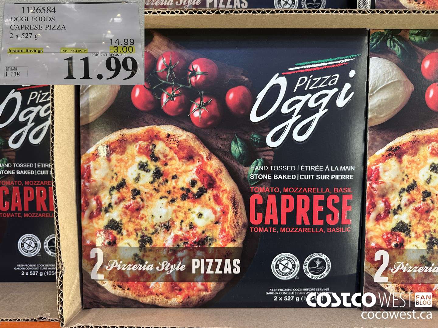 1126584 OGGI FOODS CAPRESE PIZZA 2 X 527 G ($3.00 INSTANT SAVINGS EXPIRES ON 2024-05-05) $11.99