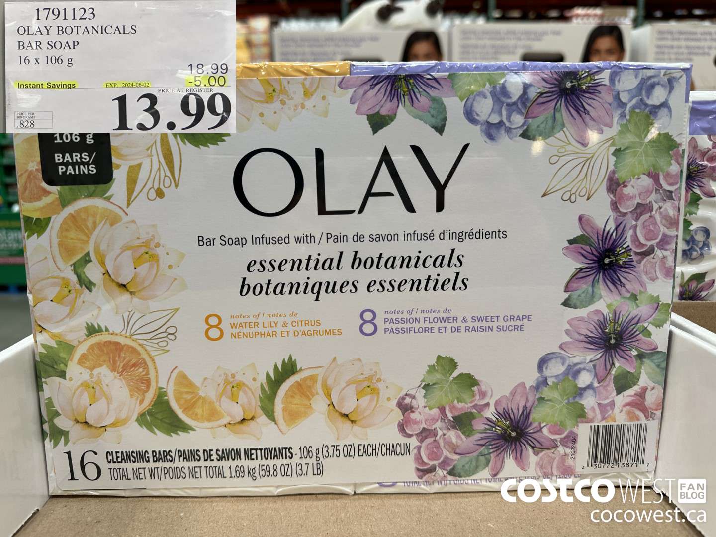 1791123 OLAY BOTANICALS BAR SOAP 16 x 106 5 ($5.00 INSTANT SAVINGS EXPIRES ON 2024-06-02) $13.99