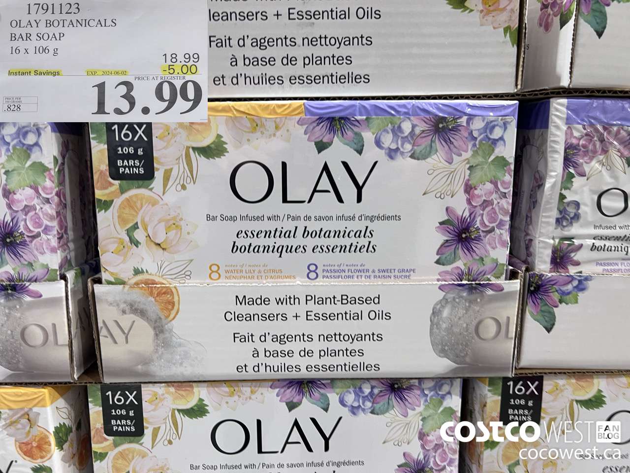 1791123 OLAY BOTANICALS BAR SOAP 16 x 106 5 ($5.00 INSTANT SAVINGS EXPIRES ON 2024-06-02) $13.99