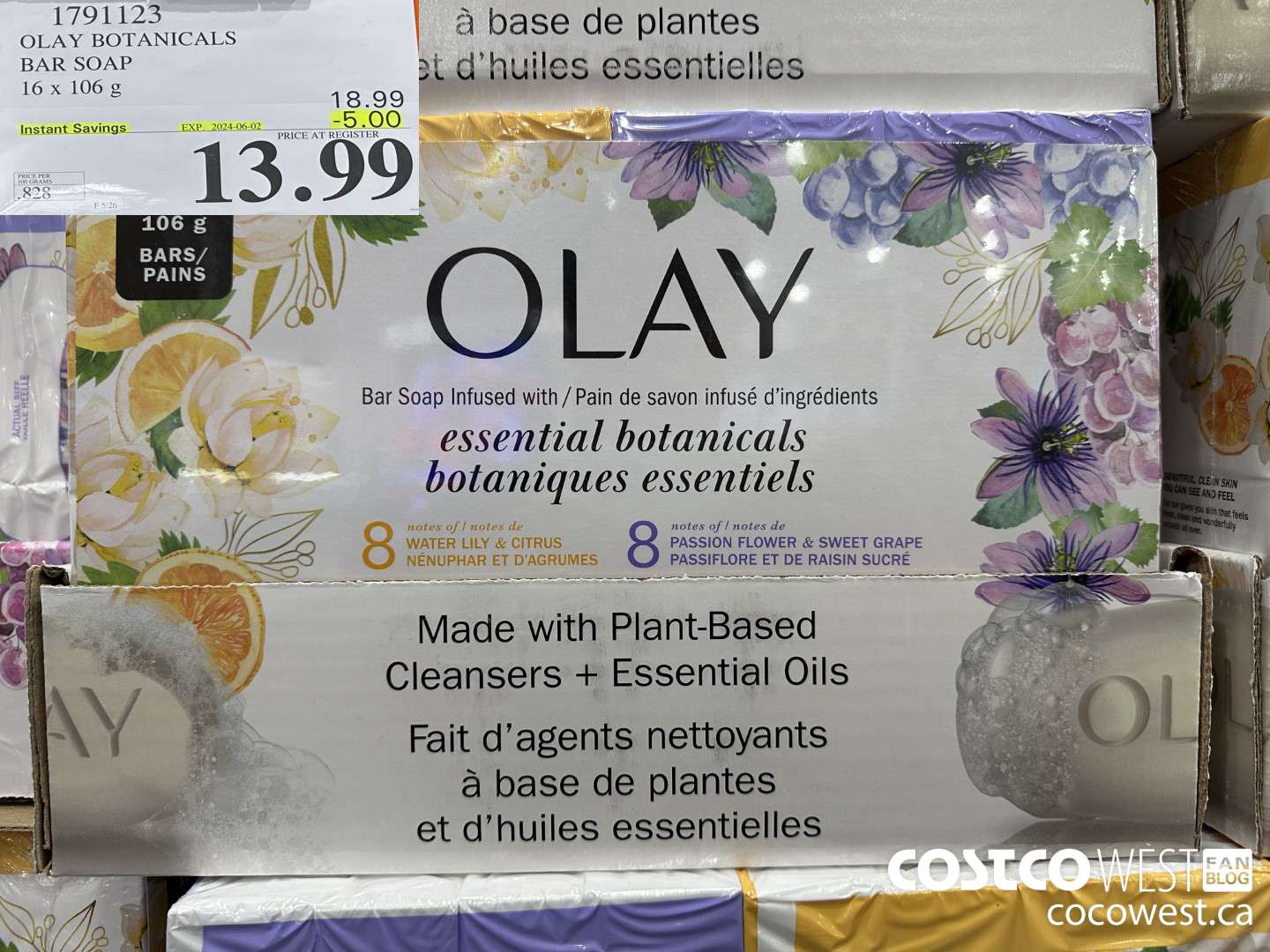 1791123 OLAY BOTANICALS BAR SOAP 16 x 106 5 ($5.00 INSTANT SAVINGS EXPIRES ON 2024-06-02) $13.99