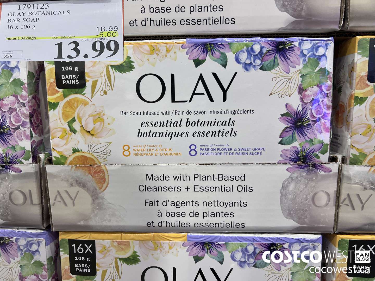 1791123 OLAY BOTANICALS BAR SOAP 16 x 106 5 ($5.00 INSTANT SAVINGS EXPIRES ON 2024-06-02) $13.99