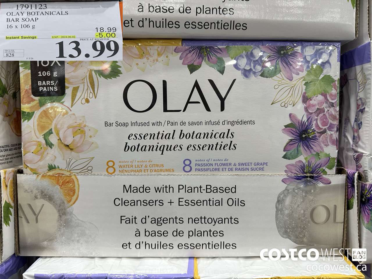 1791123 OLAY BOTANICALS BAR SOAP 16 x 106 5 ($5.00 INSTANT SAVINGS EXPIRES ON 2024-06-02) $13.99