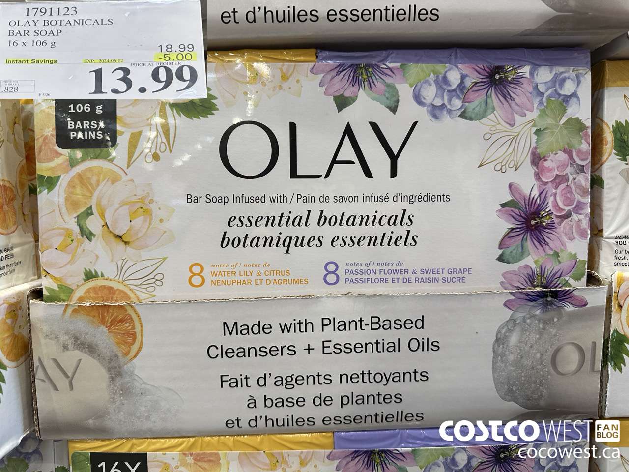 1791123 OLAY BOTANICALS BAR SOAP 16 x 106 5 ($5.00 INSTANT SAVINGS EXPIRES ON 2024-06-02) $13.99