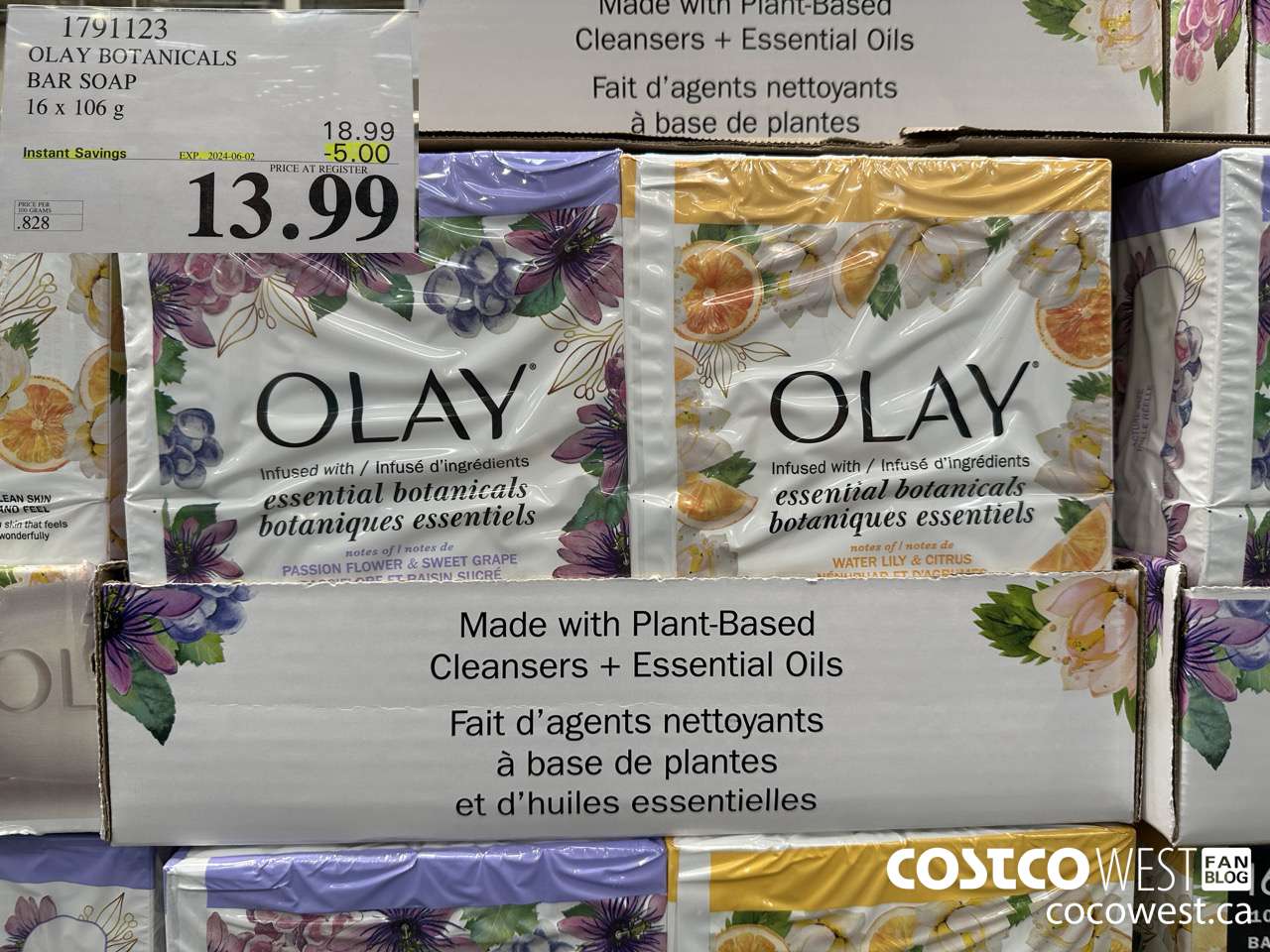 1791123 OLAY BOTANICALS BAR SOAP 16 x 106 5 ($5.00 INSTANT SAVINGS EXPIRES ON 2024-06-02) $13.99