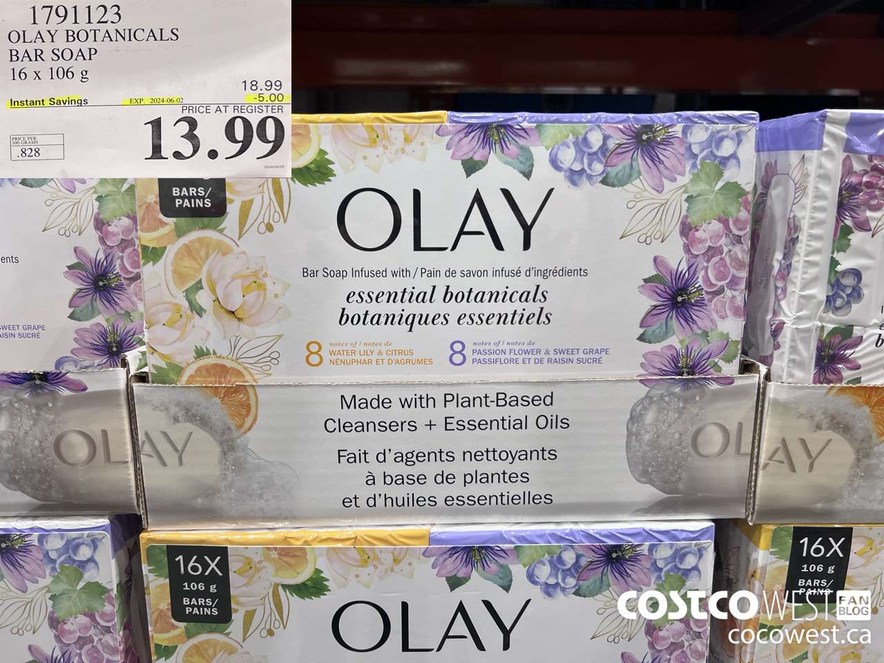 1791123 OLAY BOTANICALS BAR SOAP 16 x 106 5 ($5.00 INSTANT SAVINGS EXPIRES ON 2024-06-02) $13.99