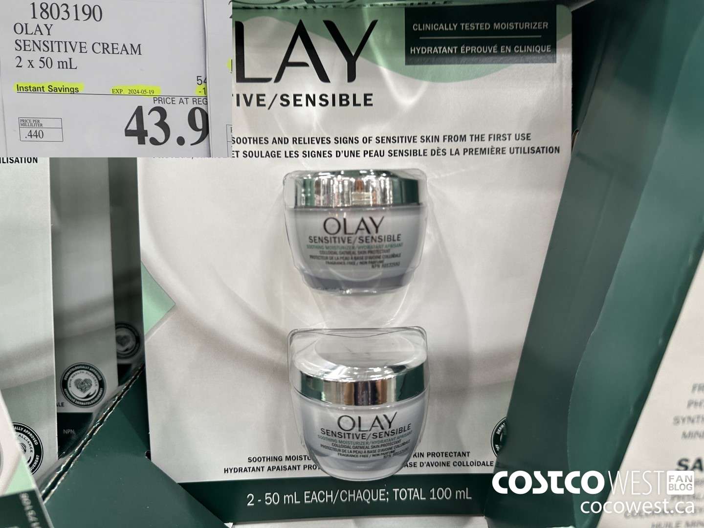 1803190 OLAY SENSITIVE CREAM 2 X 50 ML (EXPIRES ON 2024-05-19) $43.99