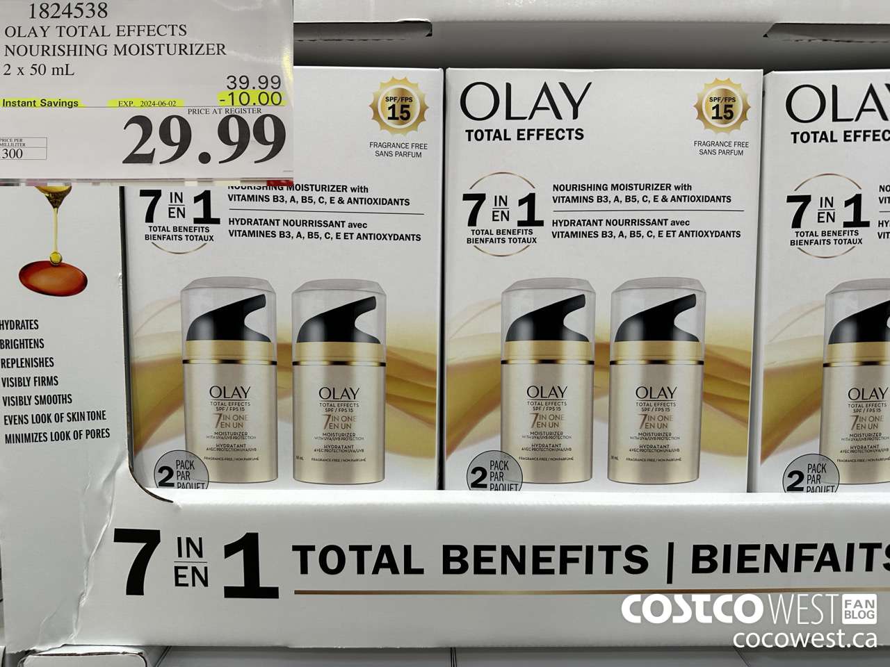 1824538 OLAY TOTAL EFFECTS NOURISHING MOISTURIZER 2 X 50ML ($10.00 INSTANT SAVINGS EXPIRES ON 2024-06-02) $29.99