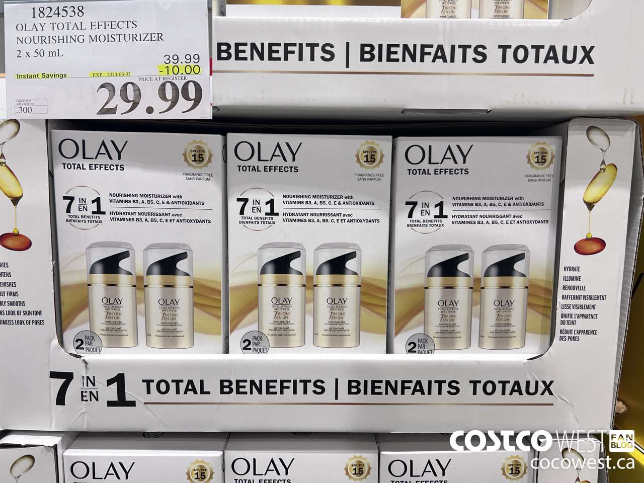 1824538 OLAY TOTAL EFFECTS NOURISHING MOISTURIZER 2 X 50ML ($10.00 INSTANT SAVINGS EXPIRES ON 2024-06-02) $29.99
