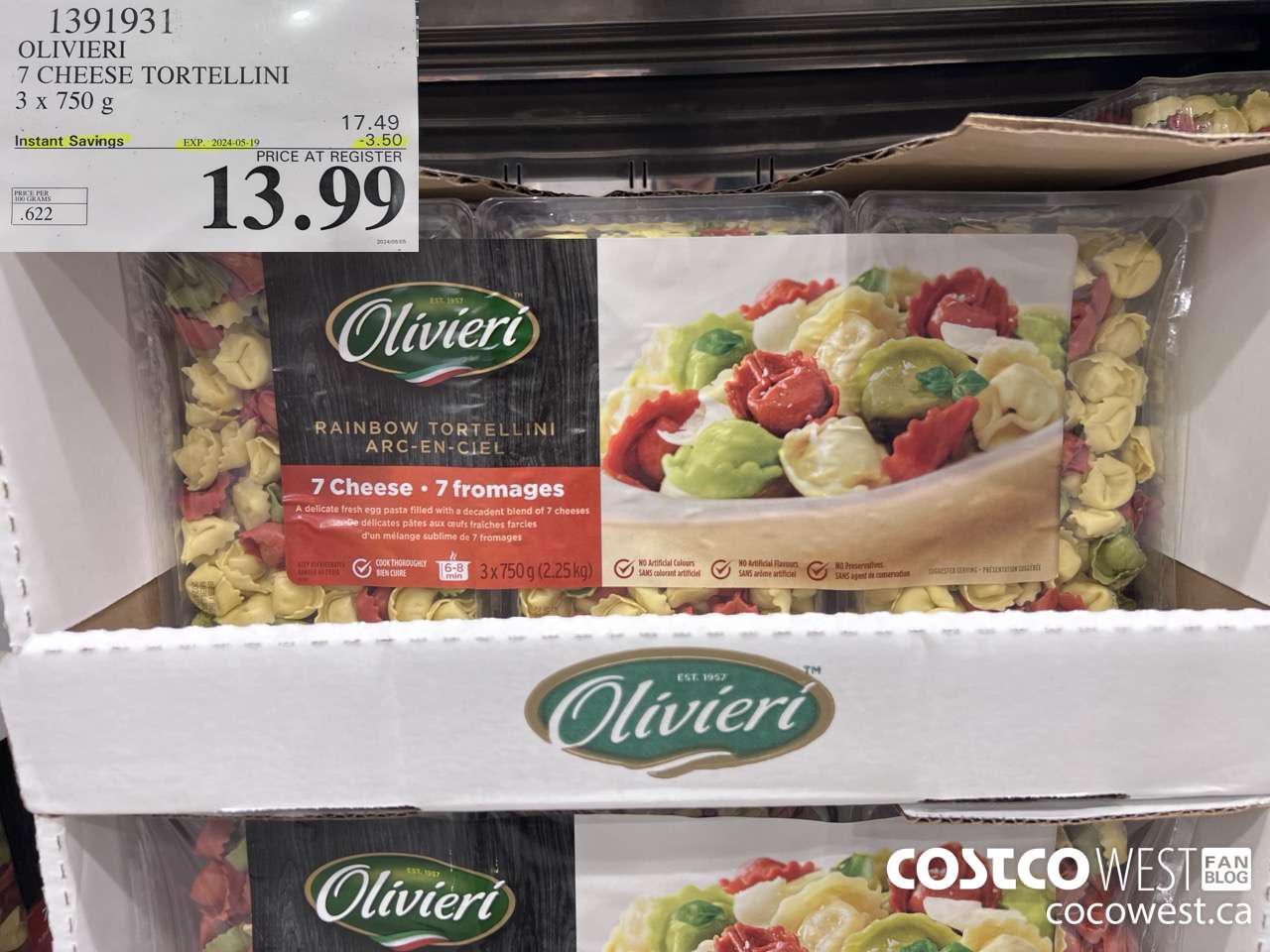 1391931 OLIVIERI 7 CHEESE TORTELLINI 3 x 750 g ($3.50 INSTANT SAVINGS EXPIRES ON 2024-05-19) $13.99