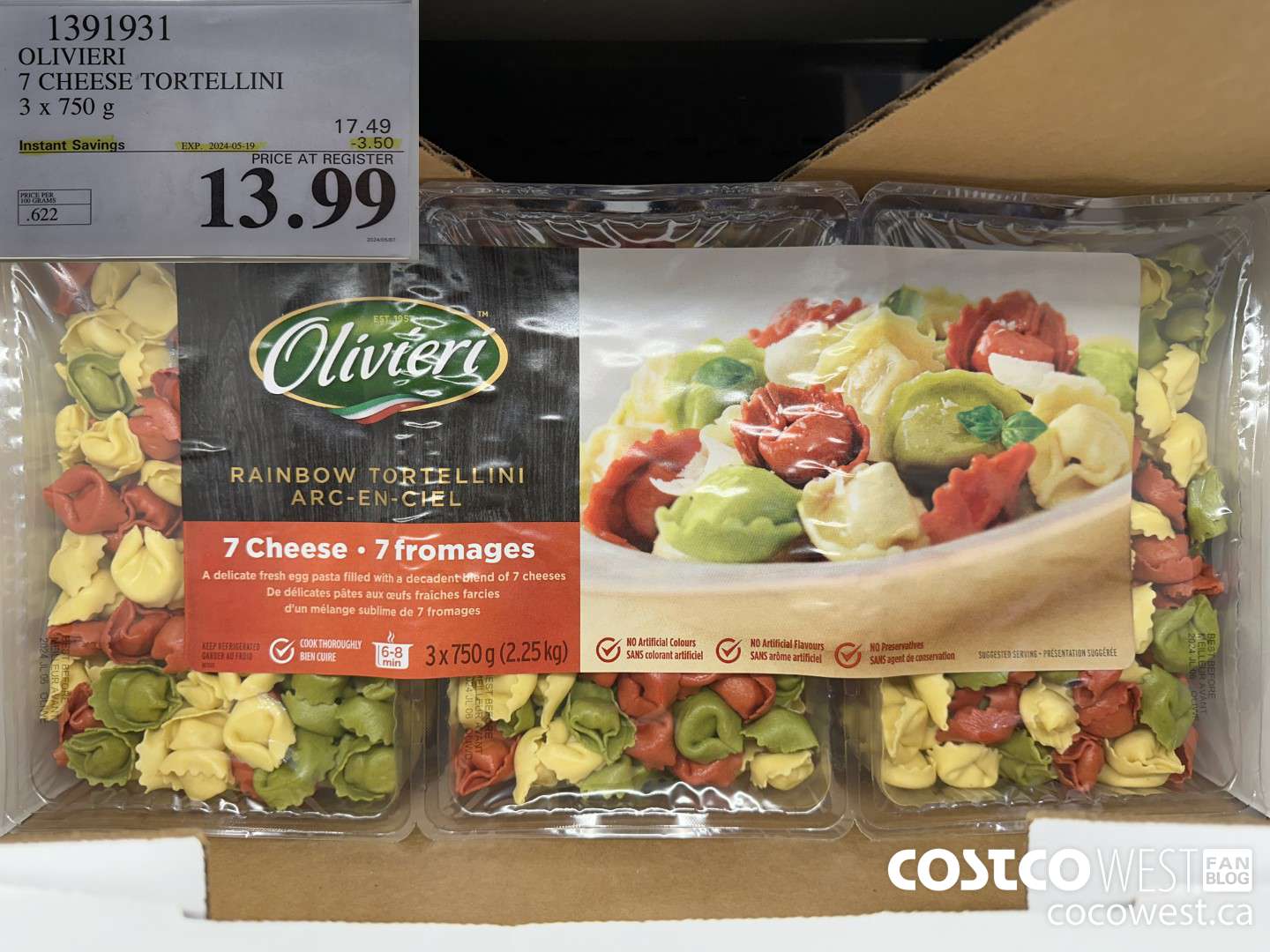 1391931 OLIVIERI 7 CHEESE TORTELLINI 3 x 750 g ($3.50 INSTANT SAVINGS EXPIRES ON 2024-05-19) $13.99