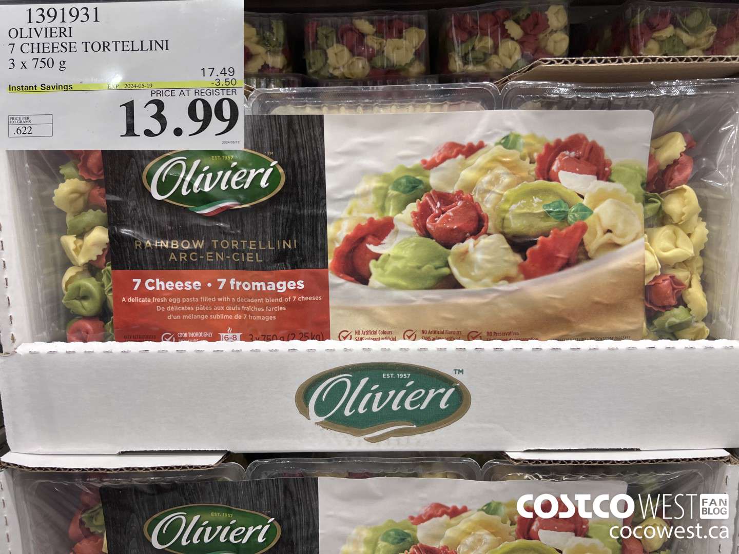 1391931 OLIVIERI 7 CHEESE TORTELLINI 3 x 750 g ($3.50 INSTANT SAVINGS EXPIRES ON 2024-05-19) $13.99