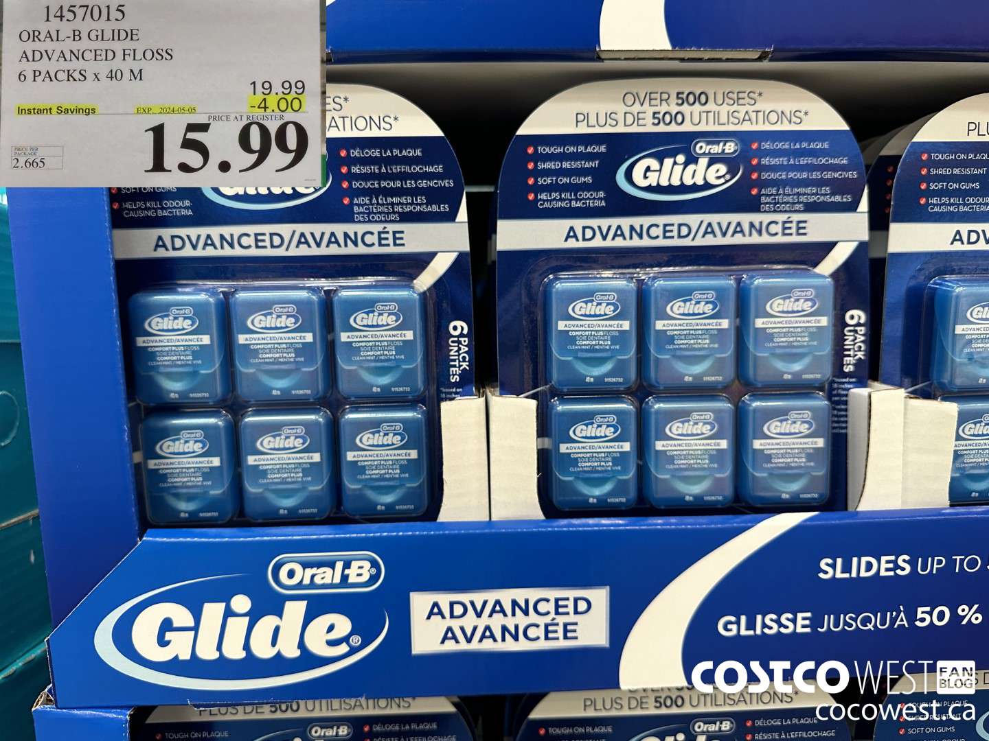 1457015 ORAL-B GLIDE ADVANCED FLOSS 6 PACKS x 40 M ($4.00 INSTANT SAVINGS EXPIRES ON 2024-05-05) $15.99