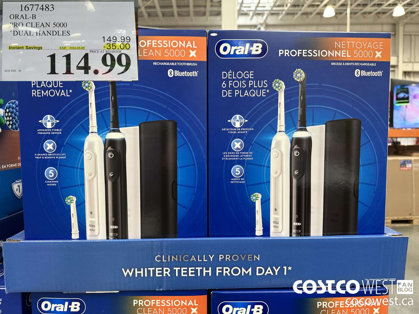 1677483 ORAL-B PRO CLEAM 5000 DUAL HANDLES ($35.00 INSTANT SAVINGS EXPIRES ON 2024-05-05) $114.99