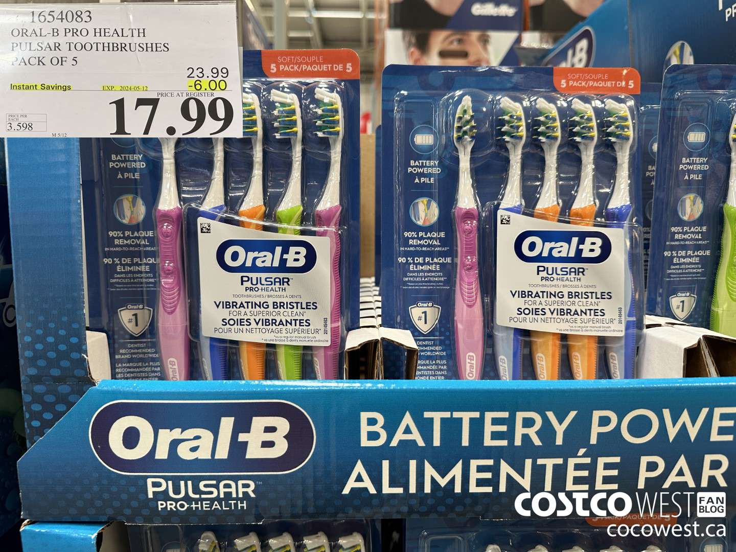 1654083 ORAL-B PRO HEALTH TOOTHBRUSHES PACK OF 5 ($6.00 INSTANT SAVINGS EXPIRES ON 2024-05-12) $17.99