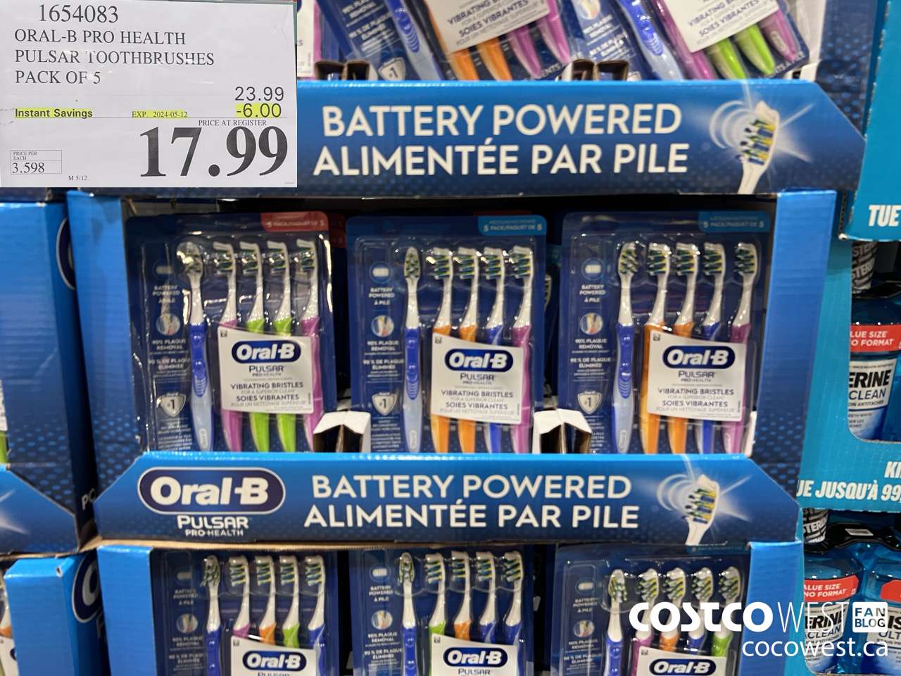 1654083 ORAL-B PRO HEALTH TOOTHBRUSHES PACK OF 5 ($6.00 INSTANT SAVINGS EXPIRES ON 2024-05-12) $17.99