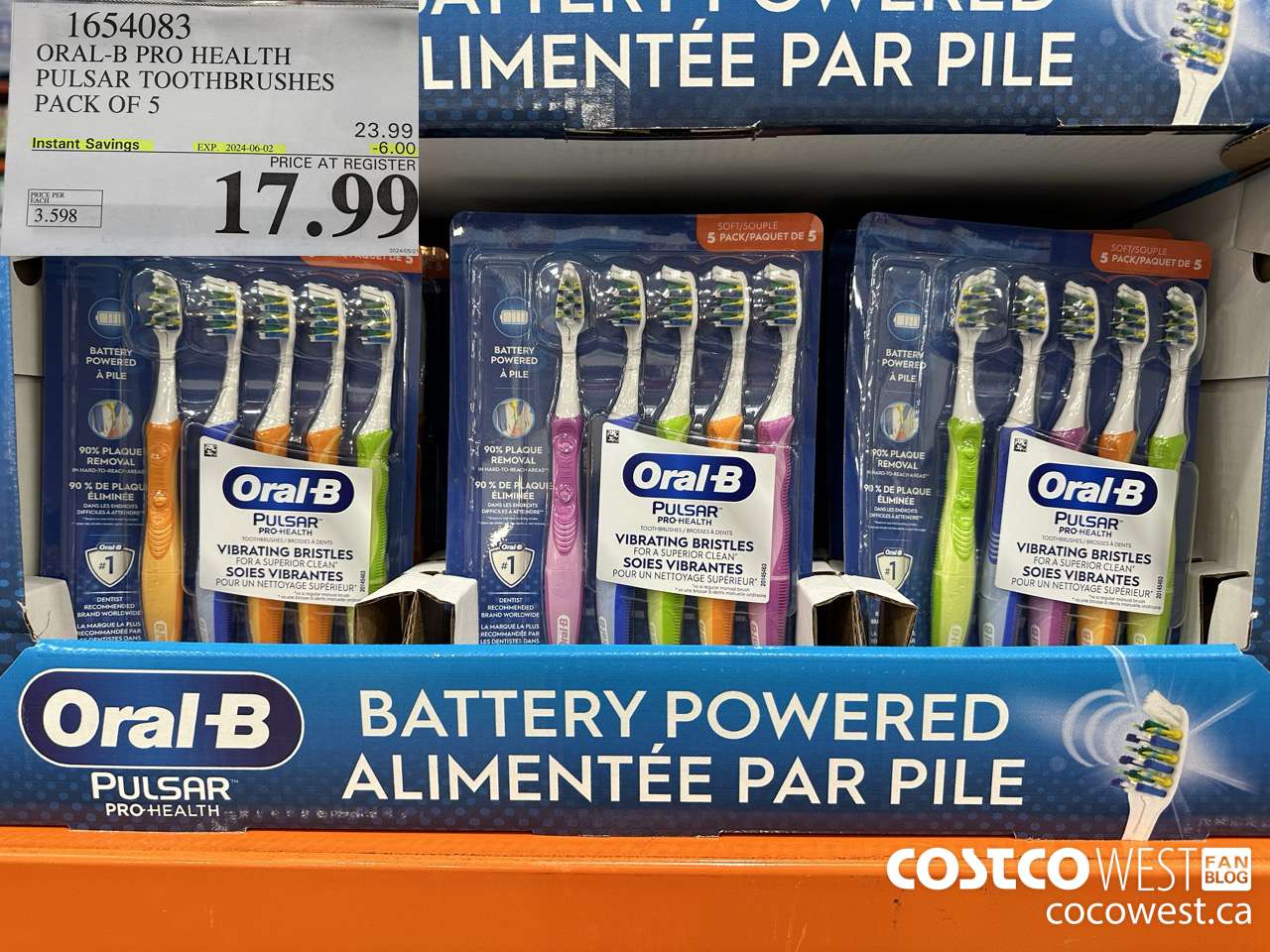 1654083 ORAL-B PRO HEALTH TOOTHBRUSHES PACK OF 5 ($6.00 INSTANT SAVINGS EXPIRES ON 2024-06-02) $17.99