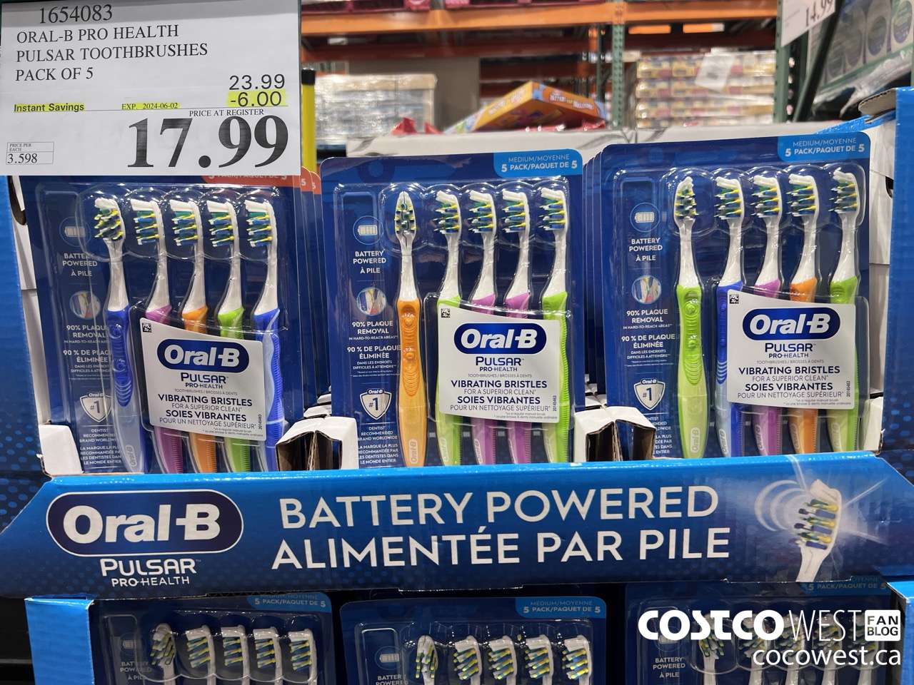 1654083 ORAL-B PRO HEALTH TOOTHBRUSHES PACK OF 5 ($6.00 INSTANT SAVINGS EXPIRES ON 2024-06-02) $17.99
