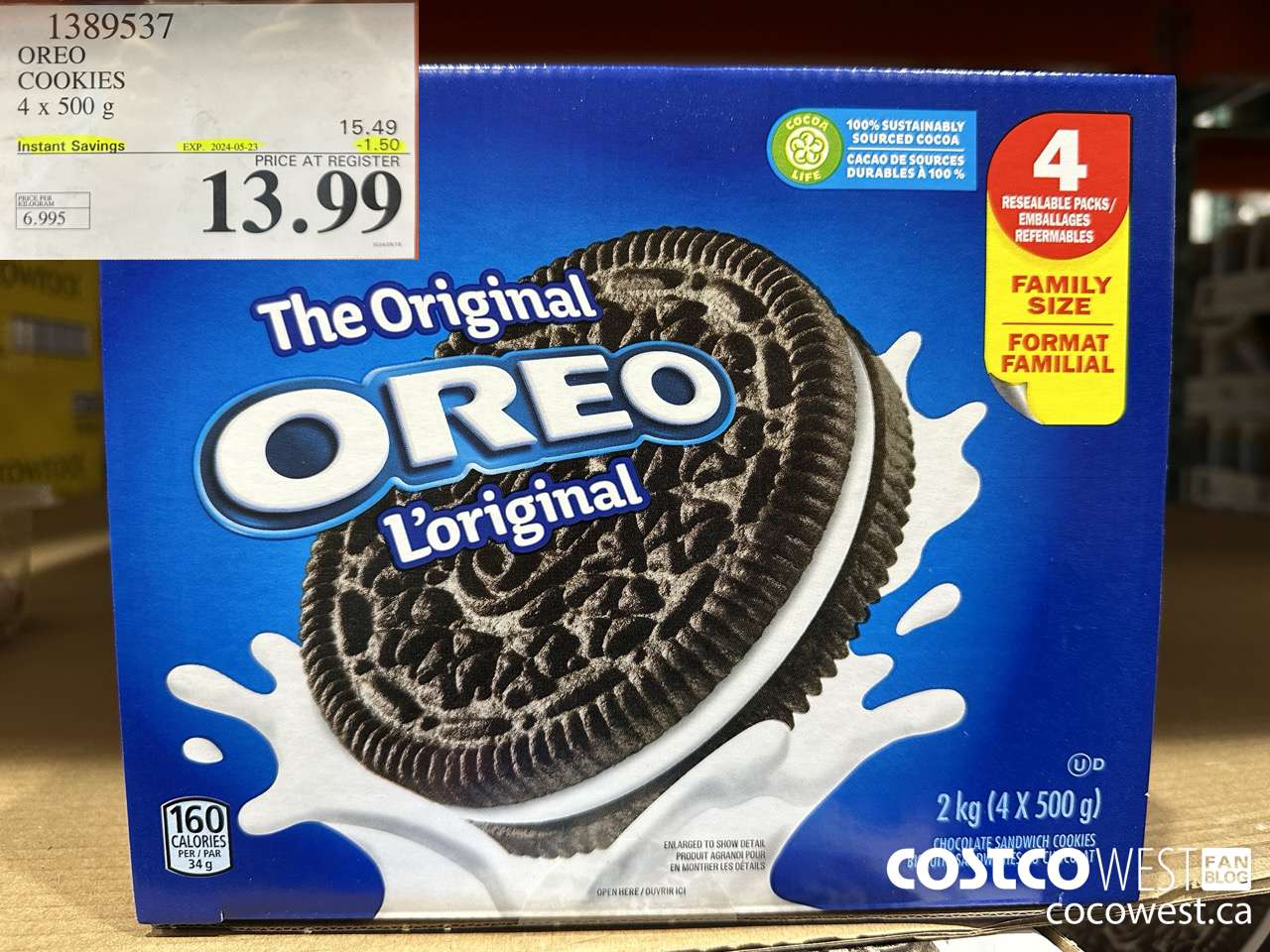 1389537 OREO COOKIES 4 X 500G ($1.50 INSTANT SAVINGS EXPIRES ON 2024-05-23) $13.99