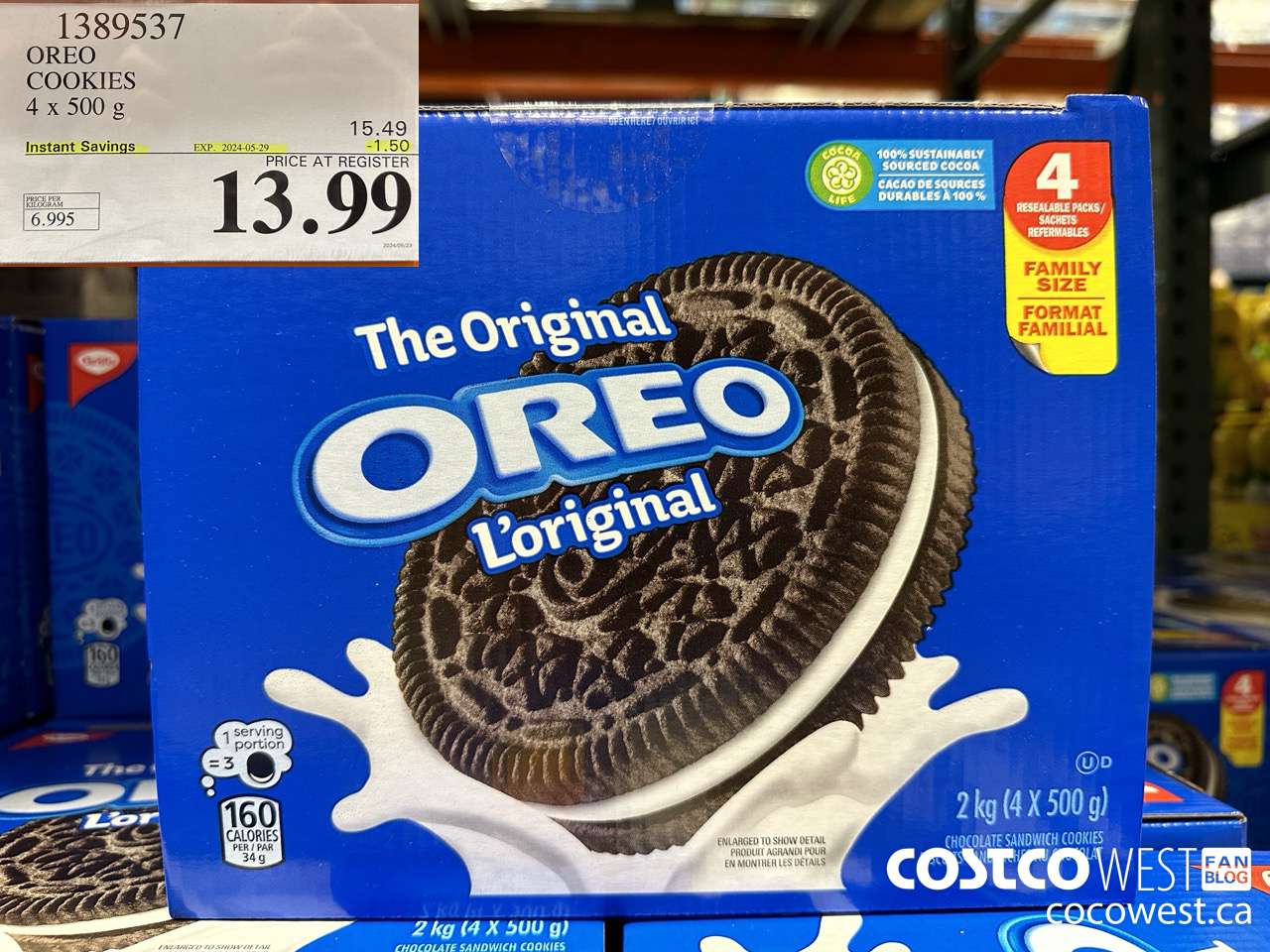 1389537 OREO COOKIES 4 X 500G ($1.50 INSTANT SAVINGS EXPIRES ON 2024-05-29) $13.99