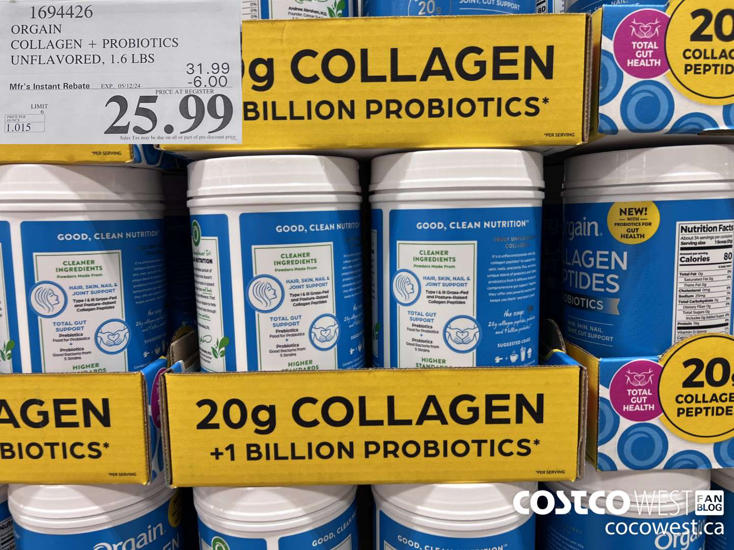1694426 ORGAIN COLLAGEN + PROBIOTICS UNFLAVORED, 1.6 LBS ($6.00 INSTANT SAVINGS EXPIRES ON 2024-05-12) $25.99