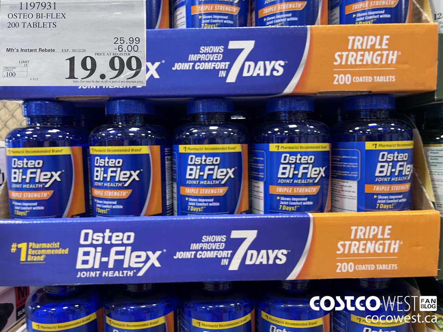 1197931 OSTEO BI-FLEX 200 TABLETS ($6.00 INSTANT SAVINGS EXPIRES ON 2024-05-12) $19.99