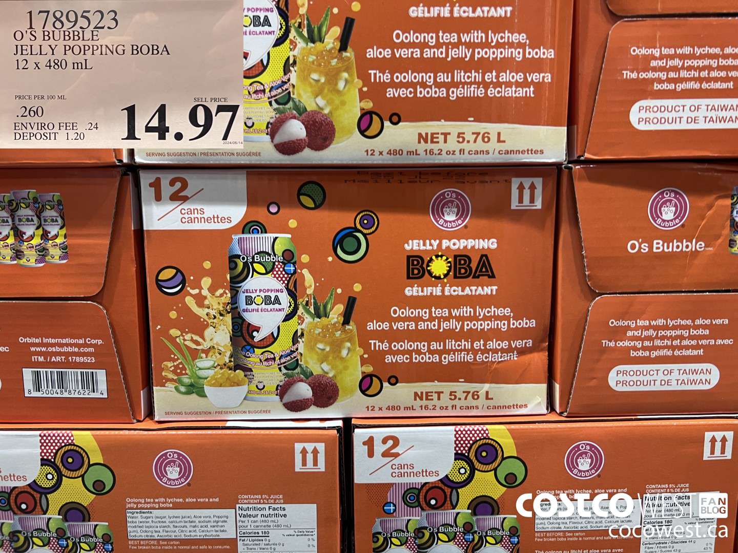 1789523 O'S BUBBLE JELLY POPPING BOBA 12 X 480 ML $14.97