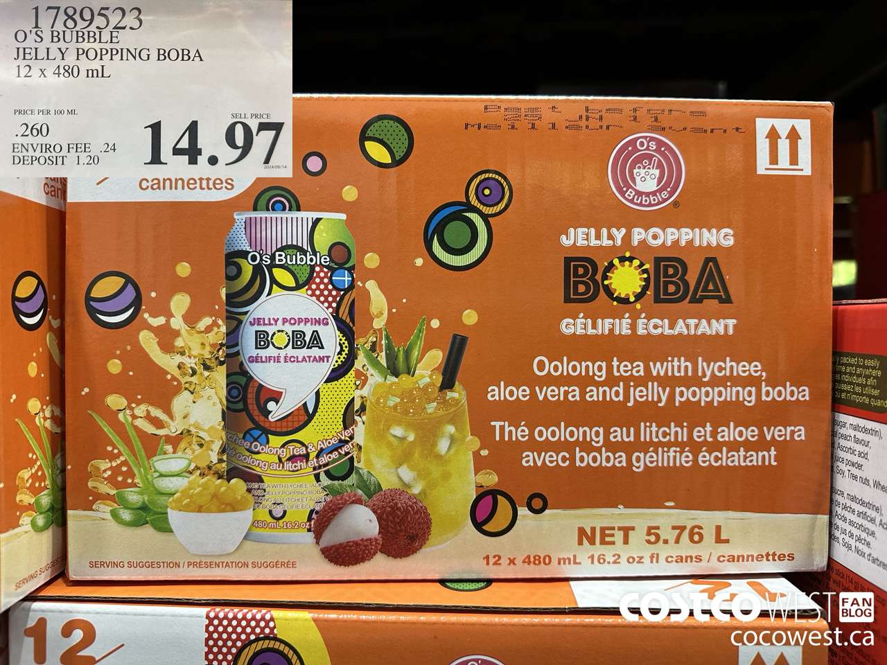1789523 O'S BUBBLE JELLY POPPING BOBA 12 X 480 ML $14.97