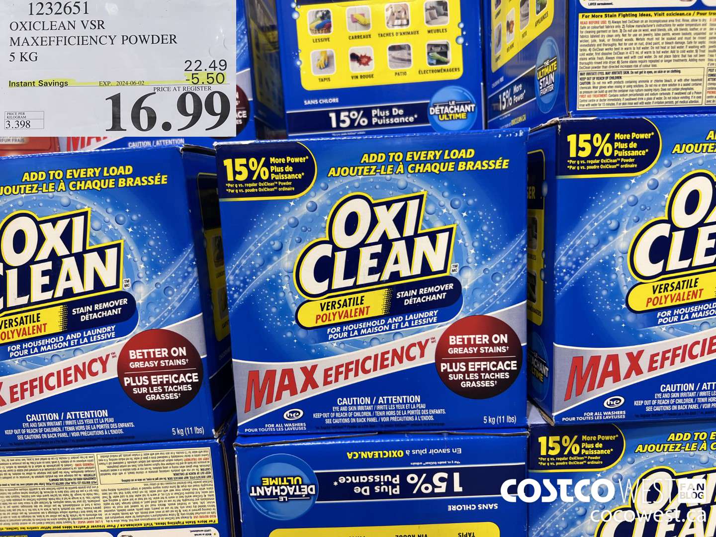 1232651 OXICLEAN VSR MAXEFFICIENCY POWDER 5 KG ($5.50 INSTANT SAVINGS EXPIRES ON 2024-06-02) $16.99