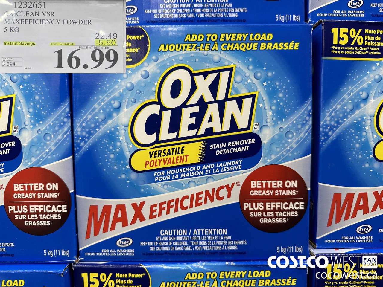 1232651 OXICLEAN VSR MAXEFFICIENCY POWDER 5 KG ($5.50 INSTANT SAVINGS EXPIRES ON 2024-06-02) $16.99