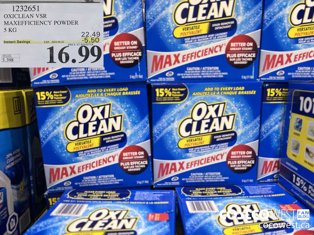 1232651 OXICLEAN VSR MAXEFFICIENCY POWDER 5 KG ($5.50 INSTANT SAVINGS EXPIRES ON 2024-06-02) $16.99