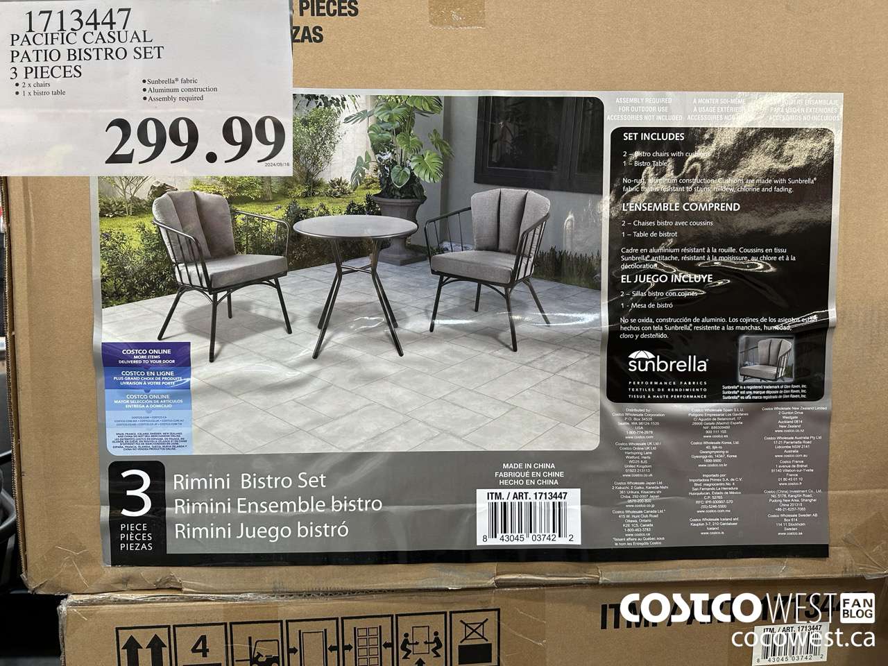 1713447 PACIFIC CASUAL PATIO BISTRO SET 3 PIECES $299.99