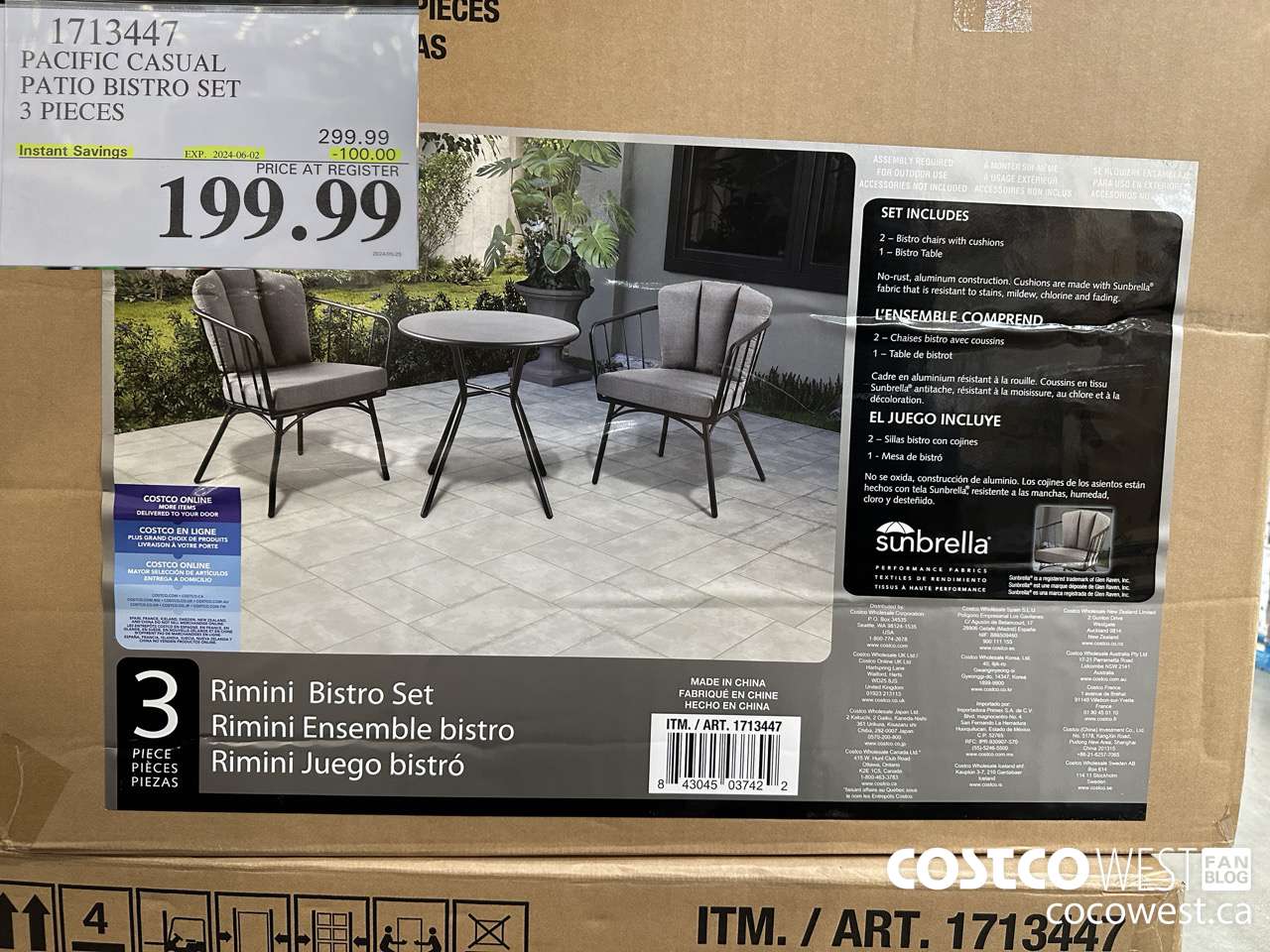1713447 PACIFIC CASUAL PATIO BISTRO SET 3 PIECES ($100.00 INSTANT SAVINGS EXPIRES ON 2024-06-02) $199.99