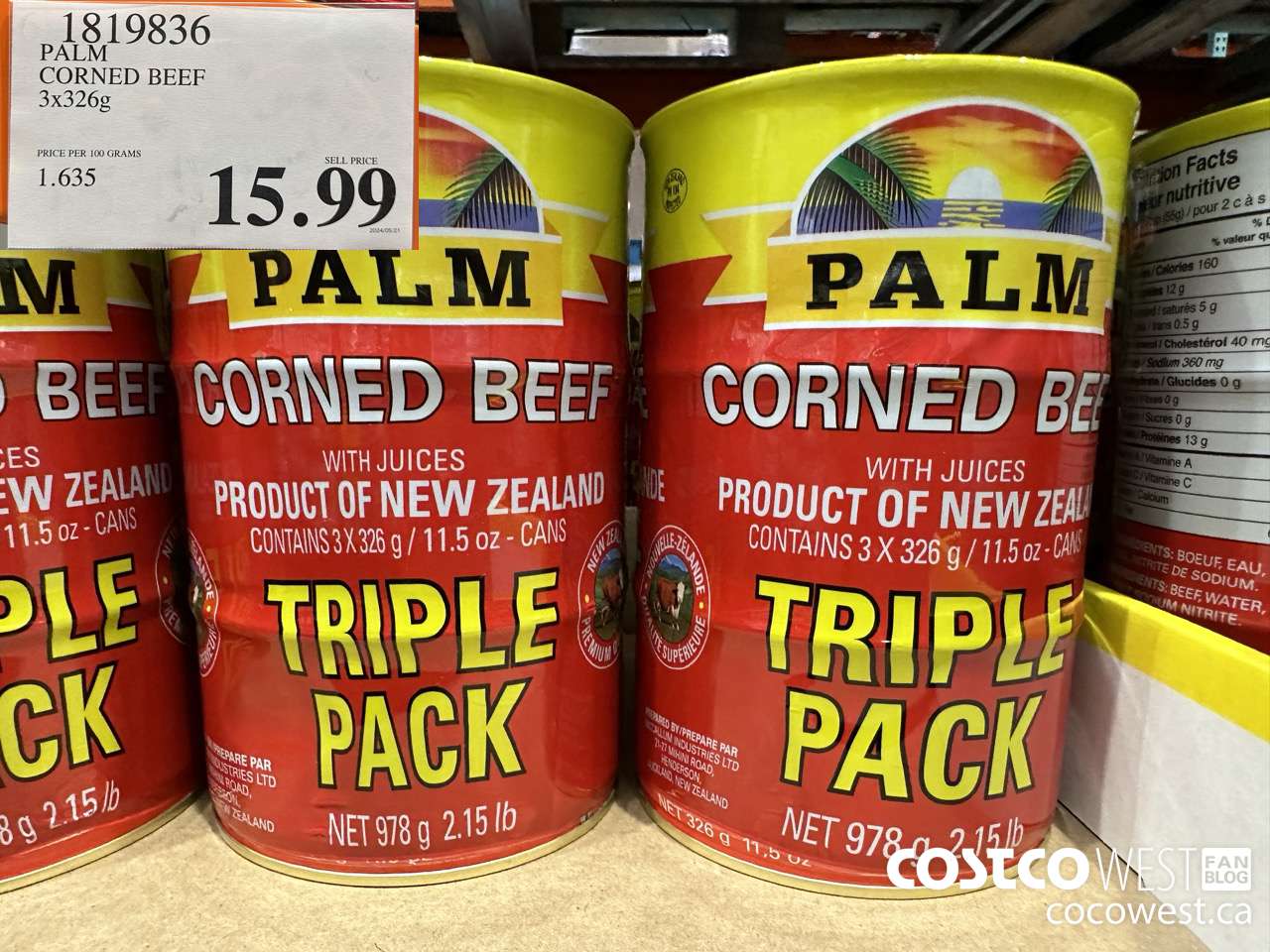 1819836 PALM CORNED BEEF 3 X 326G $15.99
