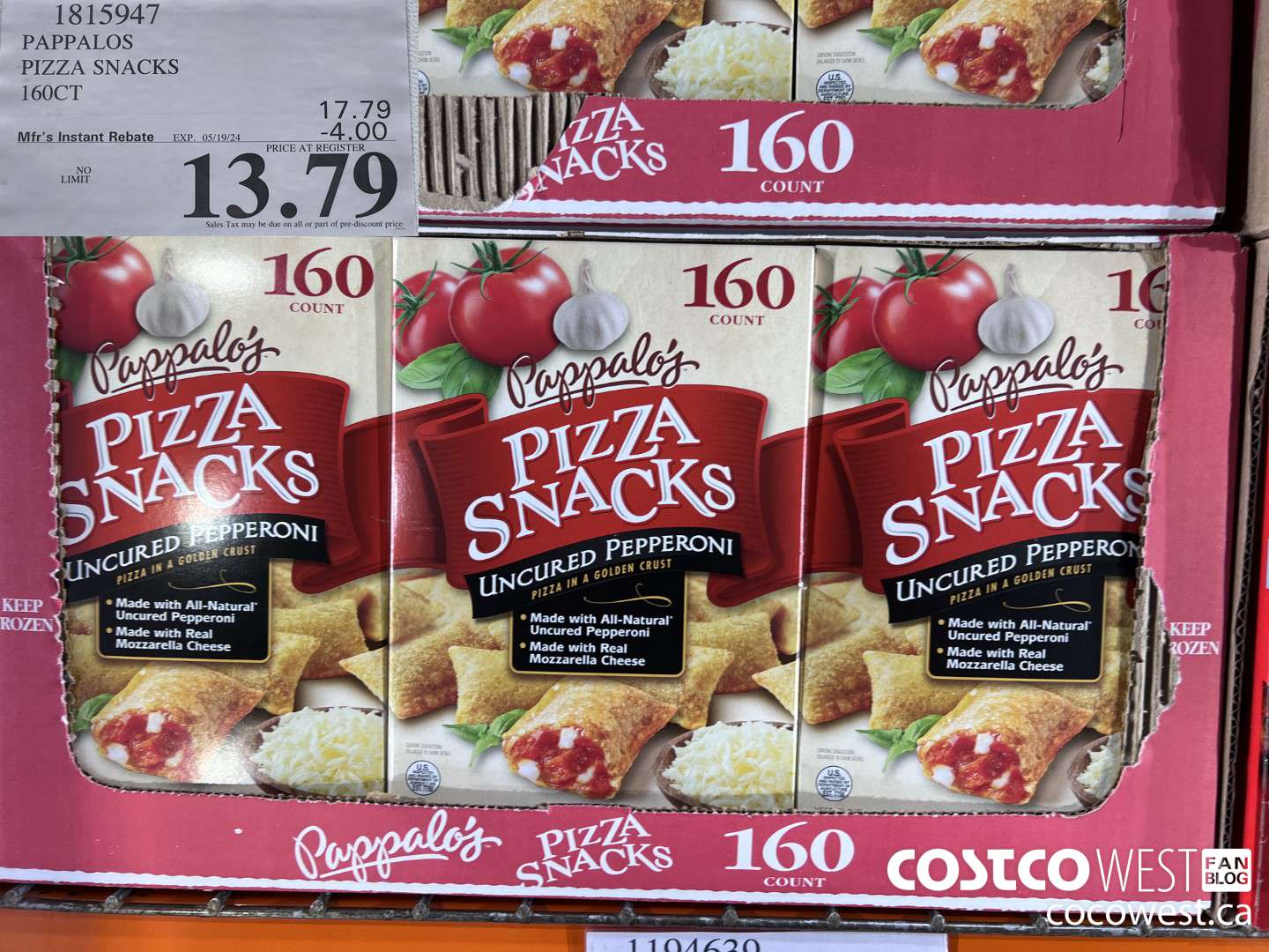 1815947 PAPPALOS PIZZA SNACKS 160CT ($4.00 INSTANT SAVINGS EXPIRES ON 2024-05-19) $13.79