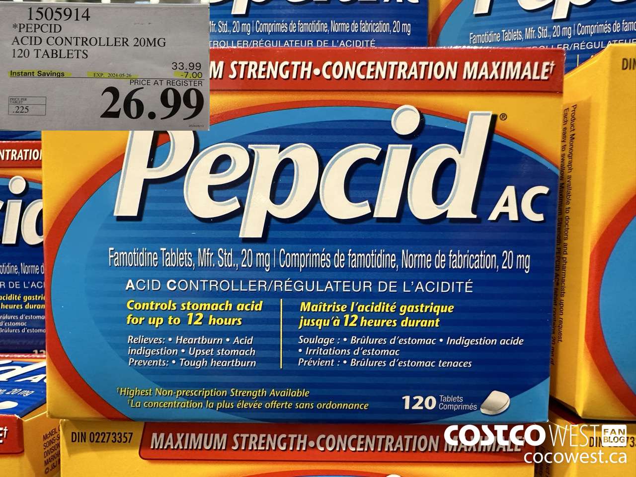 1505914 PEPCID ACID CONTROLLER 20MG 120 TABLETS ($7.00 INSTANT SAVINGS EXPIRES ON 2024-05-26) $26.99