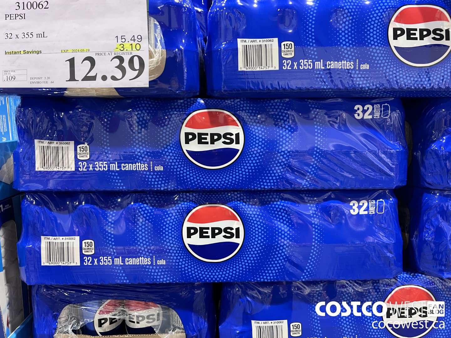 310062 PEPSI 32 X 355 ML ($3.10 INSTANT SAVINGS EXPIRES ON 2024-05-19) $12.39