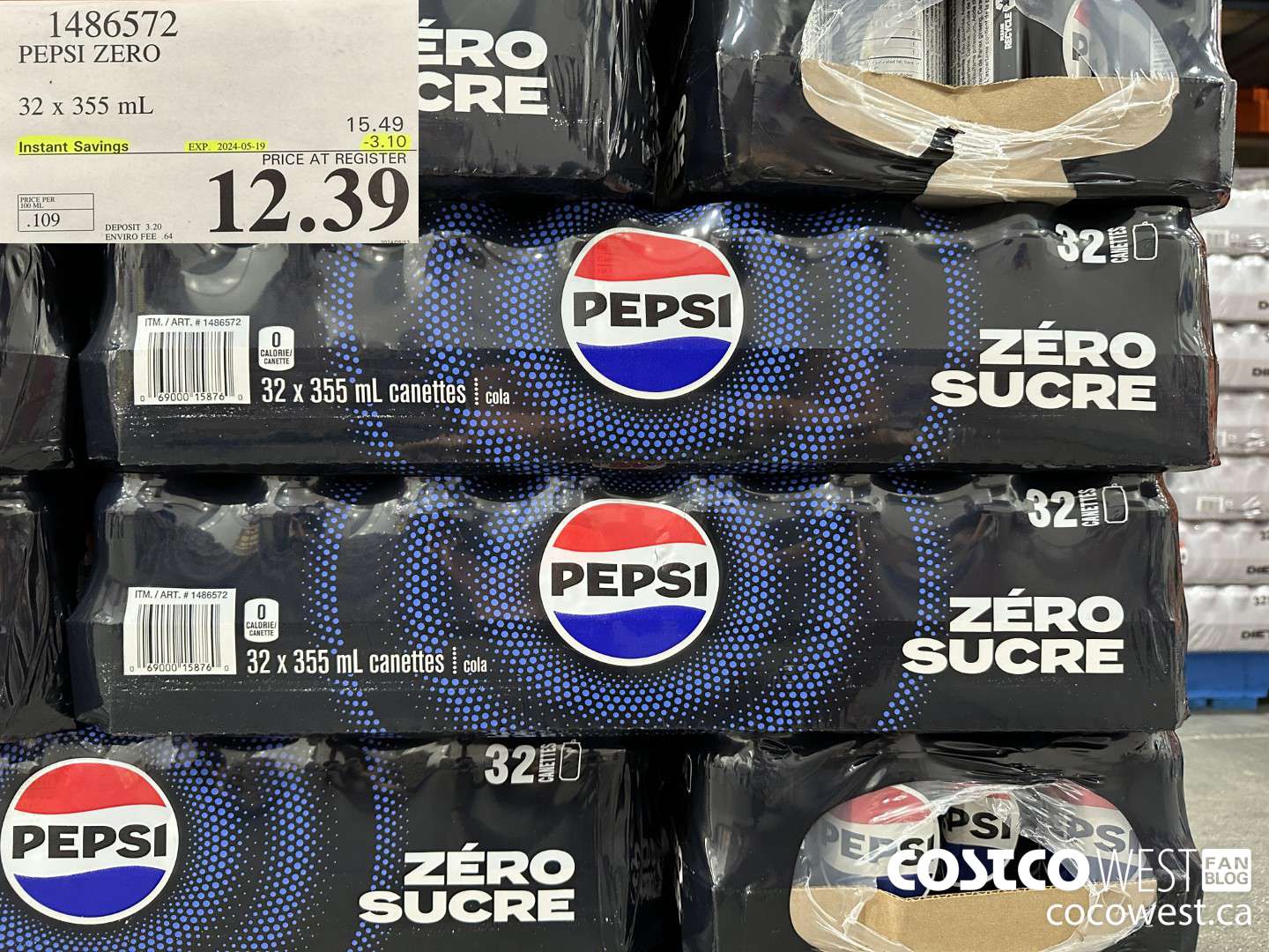 1486572 PEPSI ZERO 32 x 355 mL ($3.10 INSTANT SAVINGS EXPIRES ON 2024-05-19) $12.39