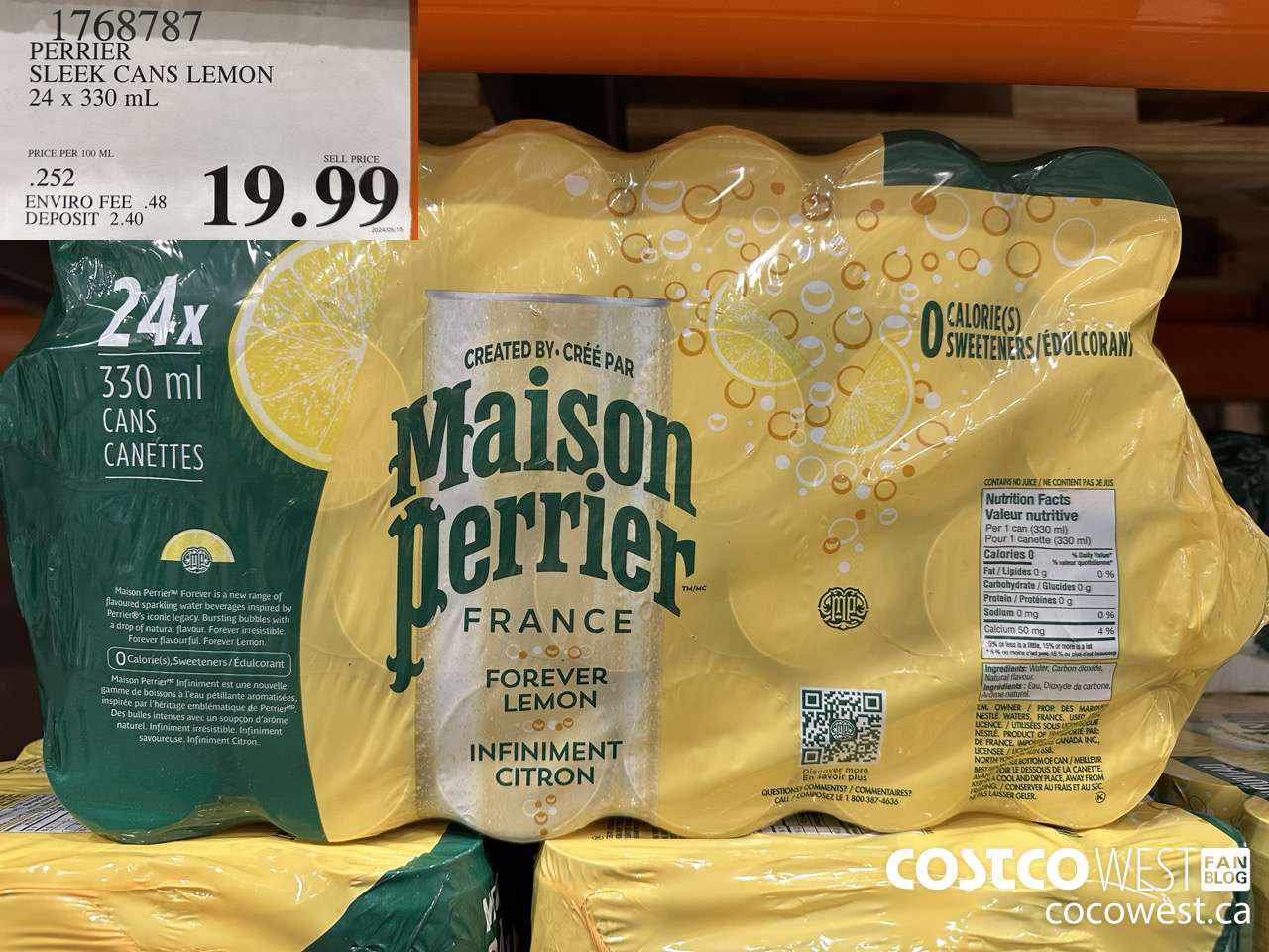 1768787 PERRIER SLEEK CANS LEMON 24 X 330ML $19.99