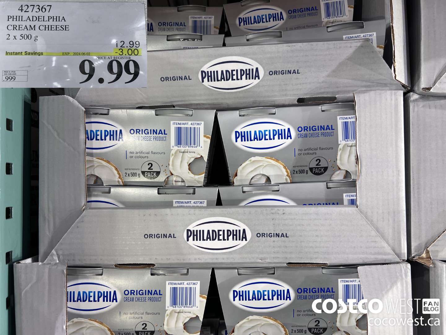 427367 PHILADELPHIA CREAM CHEESE 2 x 500 g ($3.00 INSTANT SAVINGS EXPIRES ON 2024-06-02) $9.99