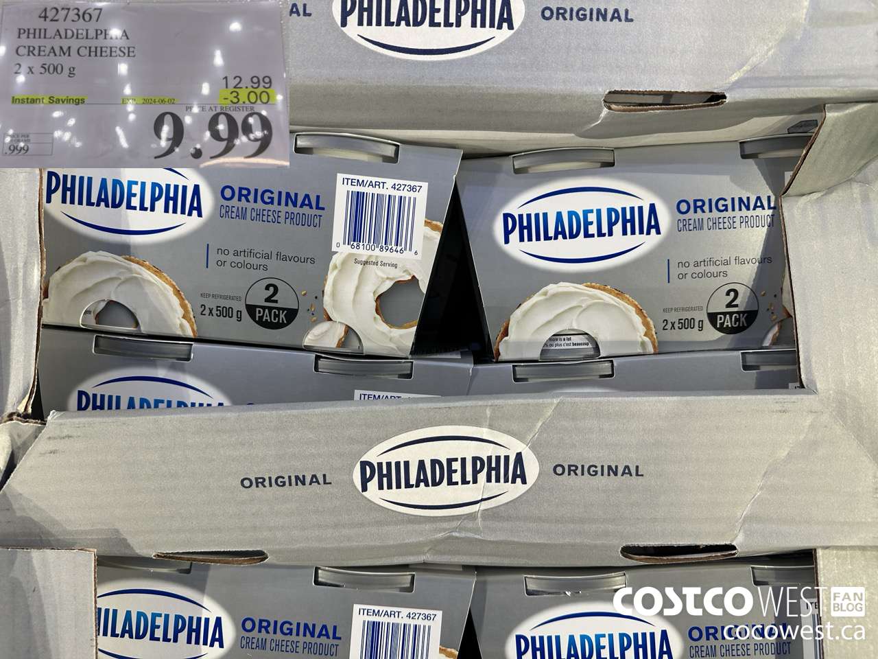 427367 PHILADELPHIA CREAM CHEESE 2 x 500 g ($3.00 INSTANT SAVINGS EXPIRES ON 2024-06-02) $9.99