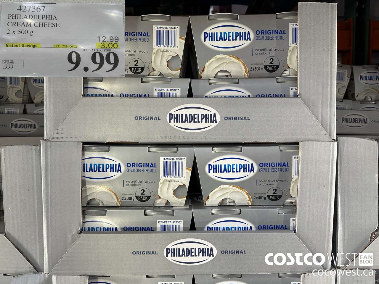 427367 PHILADELPHIA CREAM CHEESE 2 x 500 g ($3.00 INSTANT SAVINGS EXPIRES ON 2024-06-02) $9.99