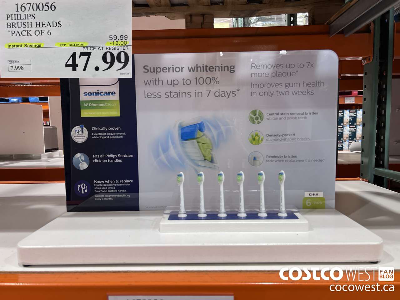 1670056 PHILIPS SONICARE DIAMONDCLEAN BRUSH HEADS 6-PACK ($12.00 INSTANT SAVINGS EXPIRES ON 2024-05-26) $47.99