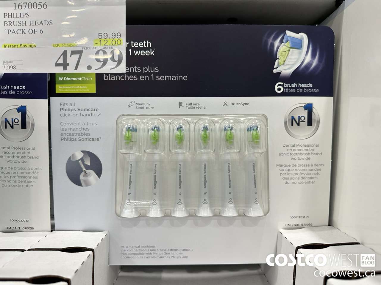 1670056 PHILIPS SONICARE DIAMONDCLEAN BRUSH HEADS 6-PACK  ($12.00 INSTANT SAVINGS EXPIRES ON 2024-05-26) $47.99