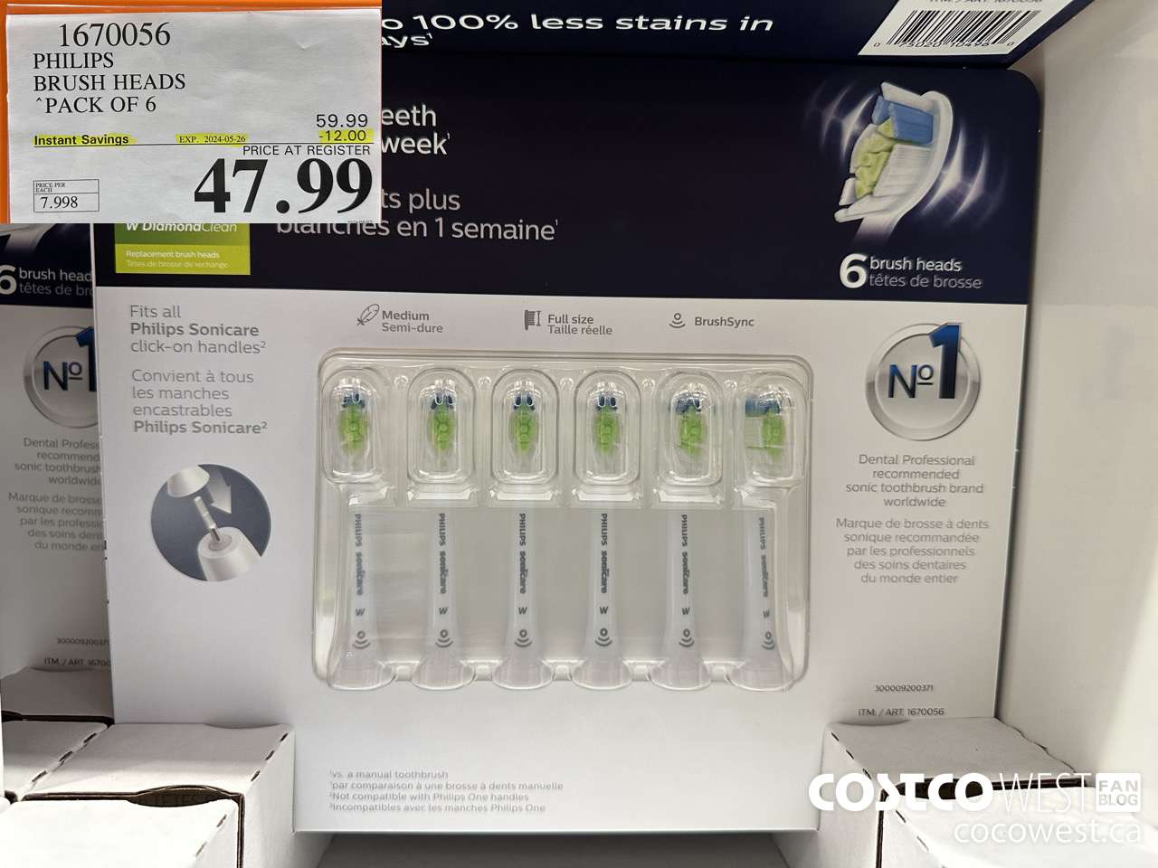 1670056 PHILIPS SONICARE DIAMONDCLEAN BRUSH HEADS 6-PACK ($12.00 INSTANT SAVINGS EXPIRES ON 2024-05-26) $47.99