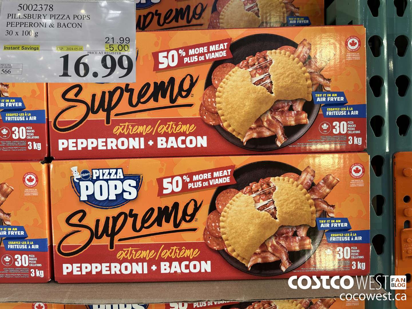 5002378 PILLSBURY PIZZA POPS PEPPERONI & BACON 30 x 100 g ($5.00 INSTANT SAVINGS EXPIRES ON 2024-05-05) $16.99