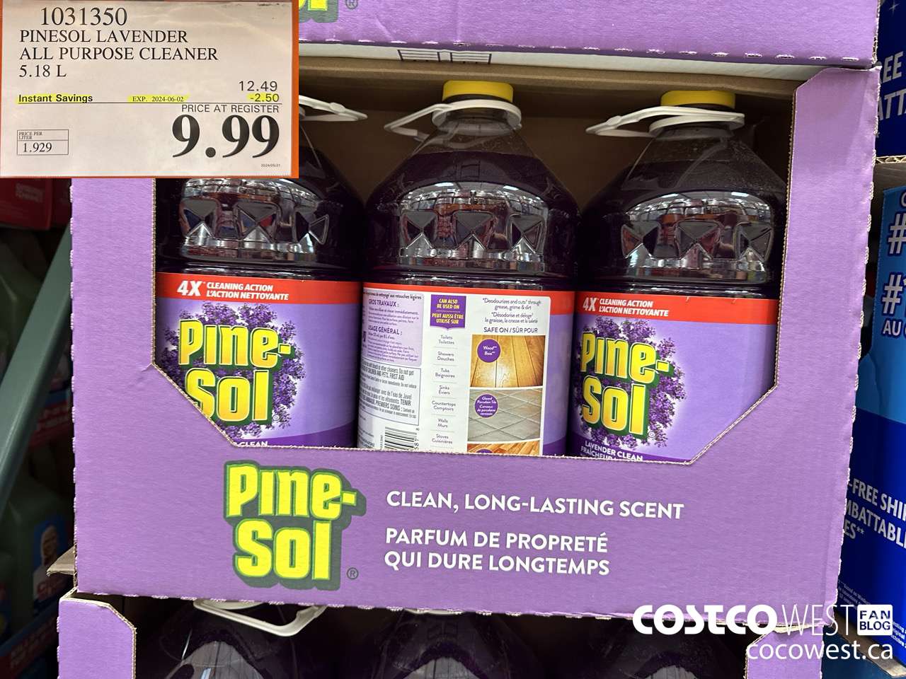 1031350 PINESOL LAVENDER ALL PURPOSE CLEANER 5.18 L ($2.50 INSTANT SAVINGS EXPIRES ON 2024-06-02) $9.99